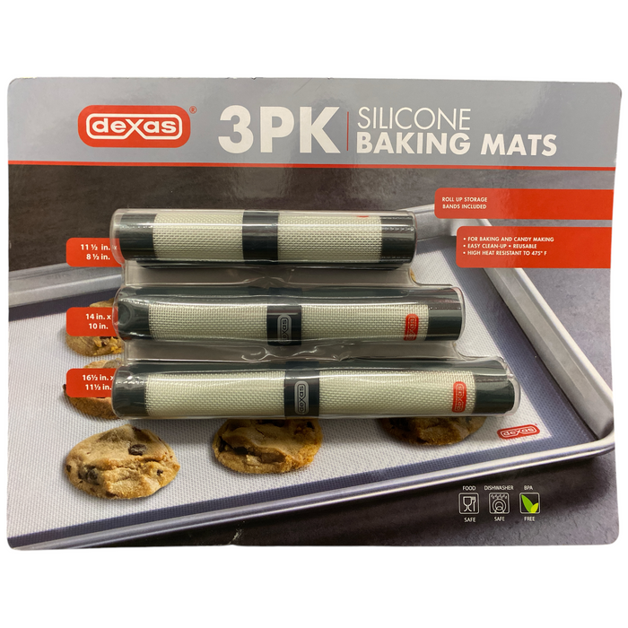 Dexas Reusable Food-Grade Non-Stick Silicone Baking Mats, 3pk, Grey