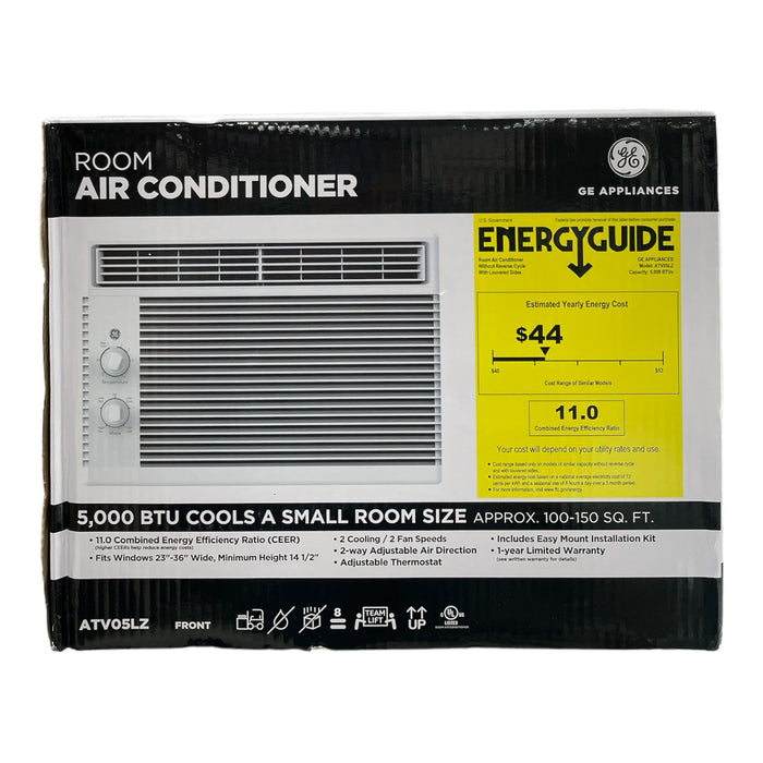 GE 5,000 BTU Mechanical Window Small Room Air Conditioner, White, ATV05LZ