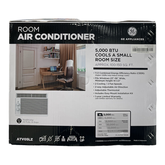 GE 5,000 BTU Mechanical Window Small Room Air Conditioner, White, ATV05LZ