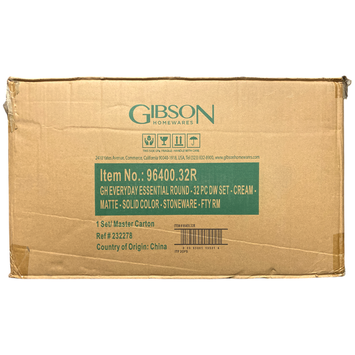 Gibson Home Everyday Essential Round 32-Piece Dinnerware Set, Serves 8, Cream