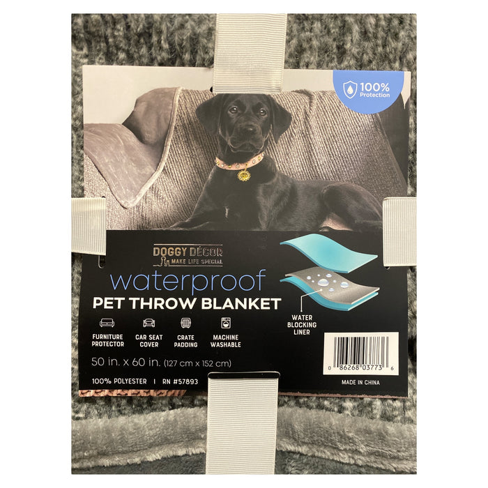 Doggy Decor Waterproof Pet Throw Blanket, 50" x 60", Grey