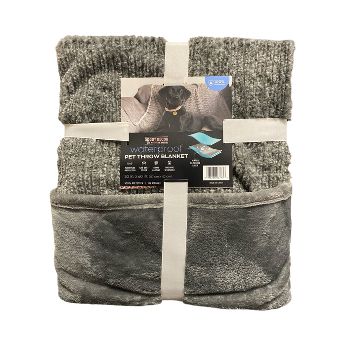 Doggy Decor Waterproof Pet Throw Blanket, 50" x 60", Grey