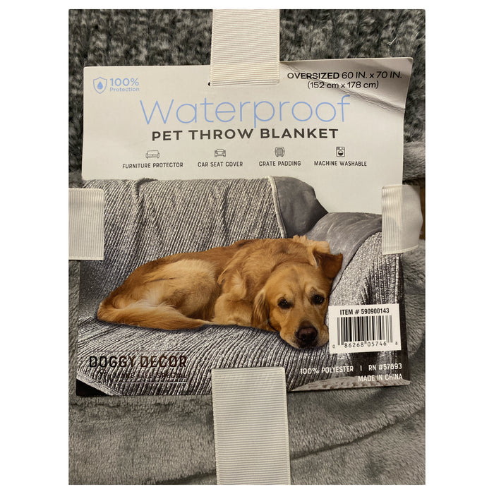 Doggy Decor Oversized Waterproof Pet Throw Blanket, 60" x 70", Grey