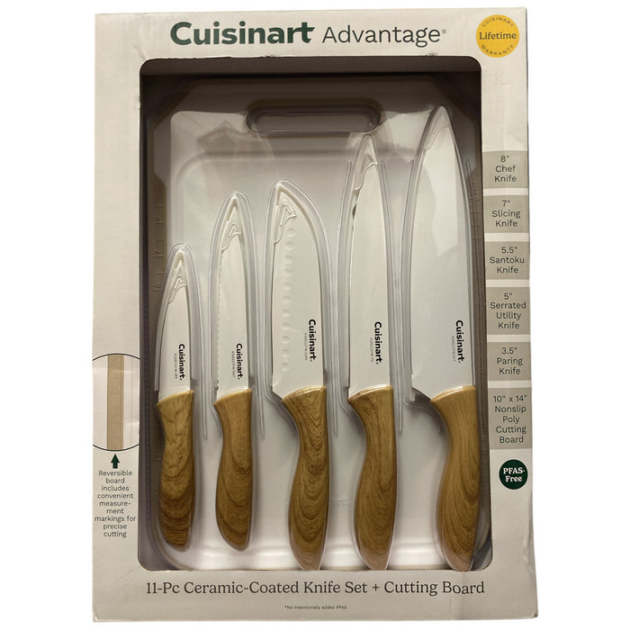 Cuisinart 11-Piece Ceramic Coated Stainless Steel Knife Set with Cutting Board