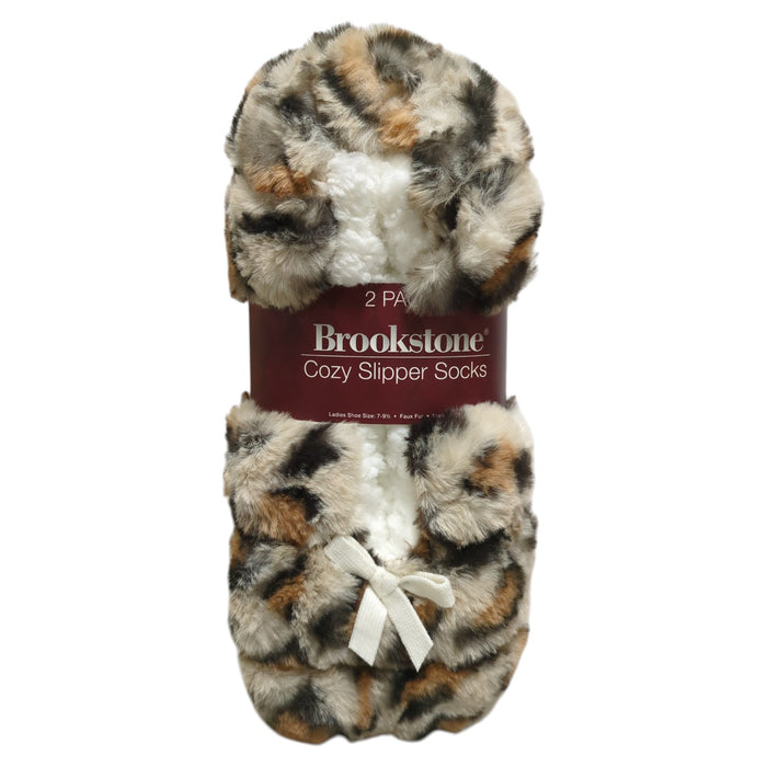Brookstone Women's Soft & Cozy Slipper Socks with Anti-Slip Grippers, 2 Pack