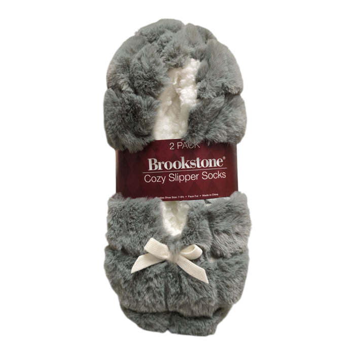Brookstone Women's Soft & Cozy Slipper Socks with Anti-Slip Grippers, 2 Pack