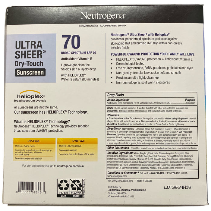 Neutrogena Ultra Sheer Dry-Touch Sunscreen Lotion, SPF 70, 3oz, 3pk