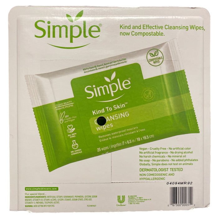 Simple Everyday Cleansing Facial Wipes with Vitamin B5 & E, 25 ct., 4 pk