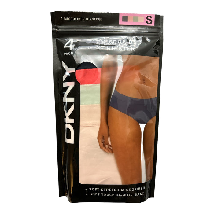 DKNY Women's Microfiber 4 Pack Hipster Underwear(Ink/Coral/Sage/Ballerina, L)