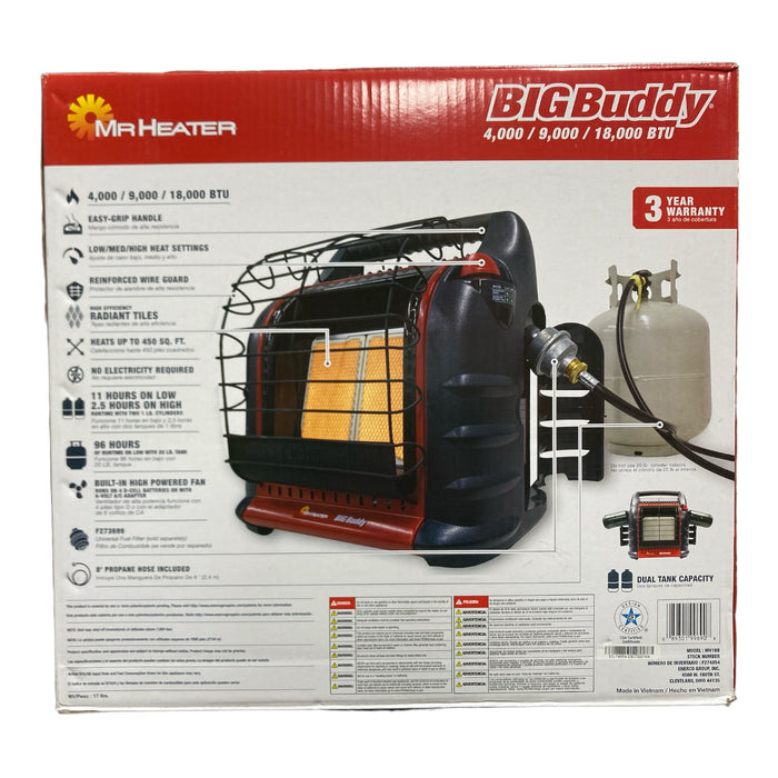 Mr. Heater Propane Space Heater 18,000 BTU Big Buddy Portable Radiant 450 sq ft