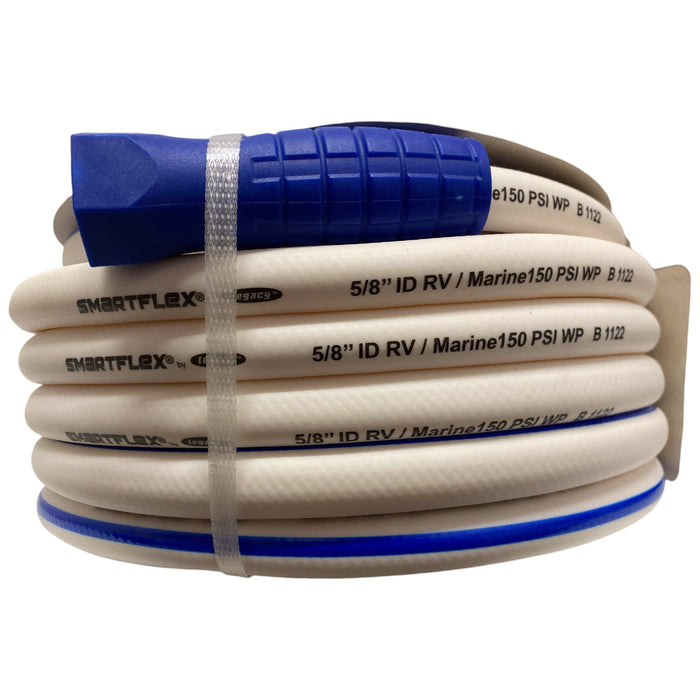 SmartFlex 5/8" x 50' RV/Marine Hose, 3/4 GHT Fittings, WHite/Blue