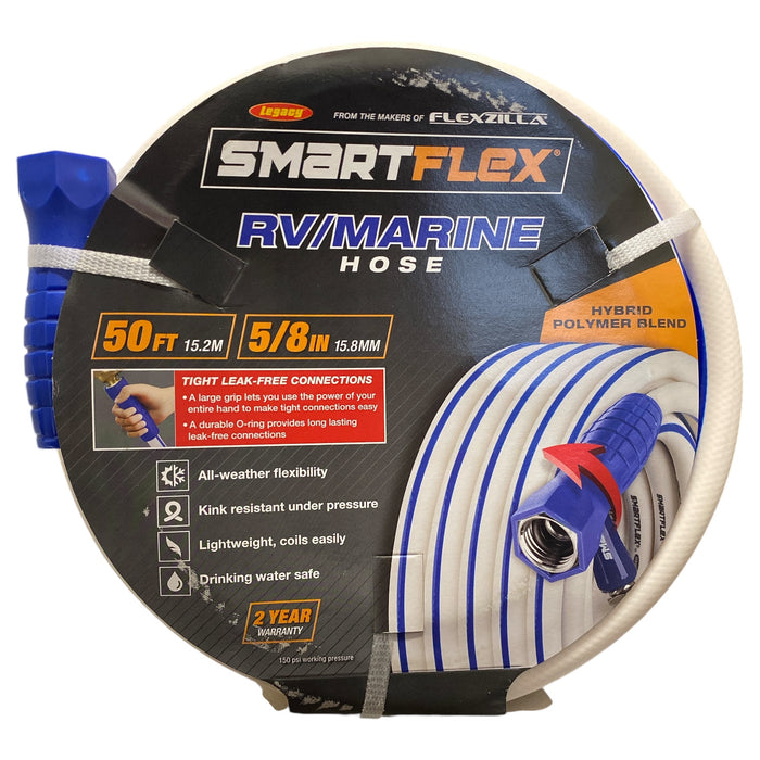 SmartFlex 5/8" x 50' RV/Marine Hose, 3/4 GHT Fittings, WHite/Blue