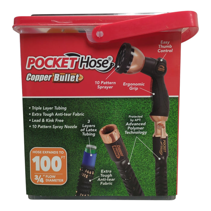 Pocket Hose Copper Bullet Expandable Garden Hose with Spray Nozzle, 100ft