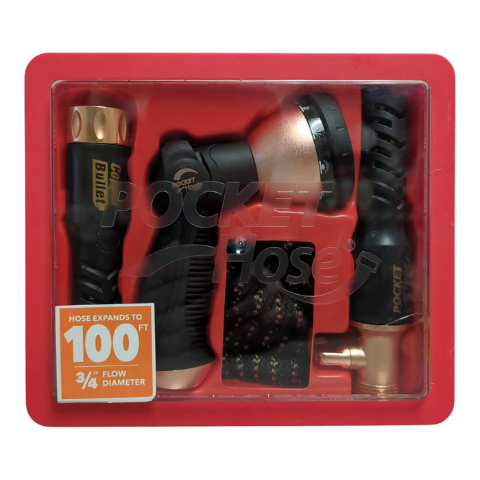Pocket Hose Copper Bullet Expandable Garden Hose with Spray Nozzle, 100ft