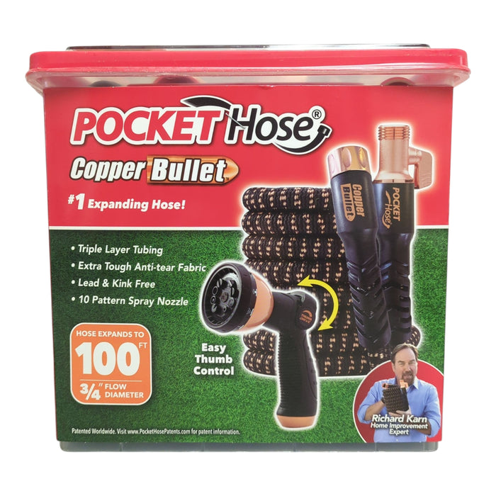 Pocket Hose Copper Bullet Expandable Garden Hose with Spray Nozzle, 100ft
