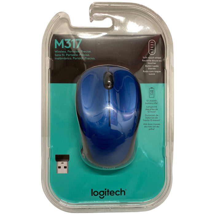 Logitech Optical Mouse with Soft Touch Wheel, M317, Blue/Black