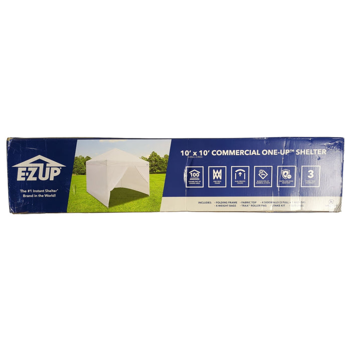 E-Z UP Instant Portable Commercial Canopy 3 Full Walls, 10' x 10', White