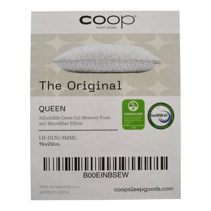 COOP Original Adjustable Pillow with Cross Cut Memory Foam, Queen