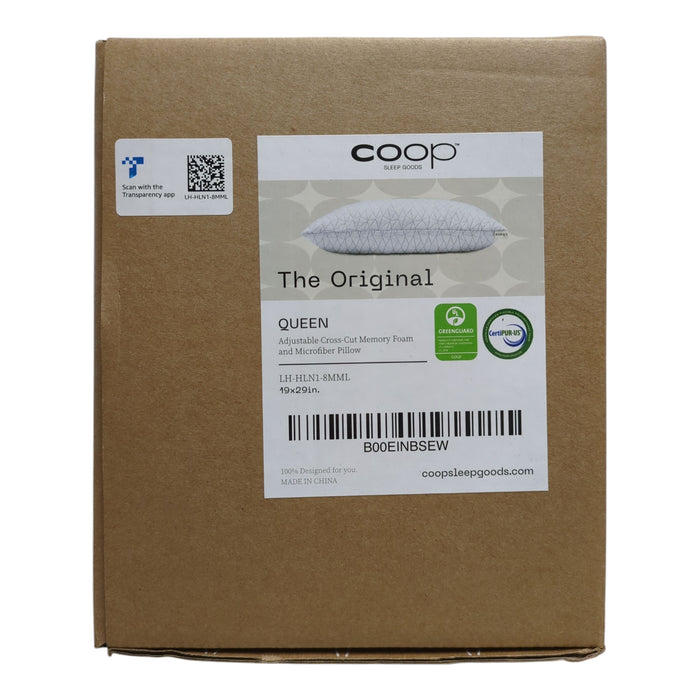 COOP Original Adjustable Pillow with Cross Cut Memory Foam, Queen