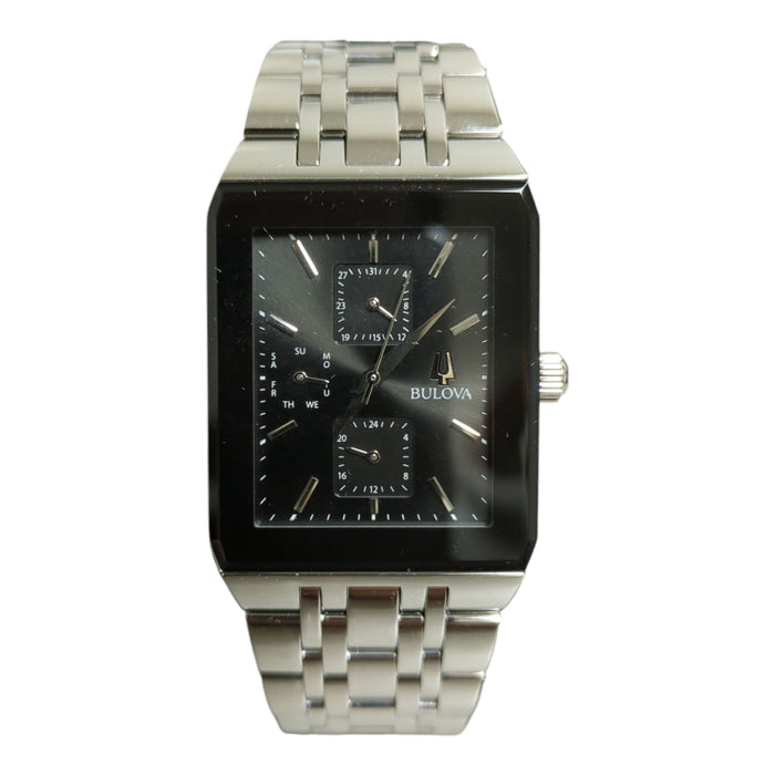 Bulova Men's Modern 45mm Watch, Black Dial, Silver Tone Bracelet, 96C150