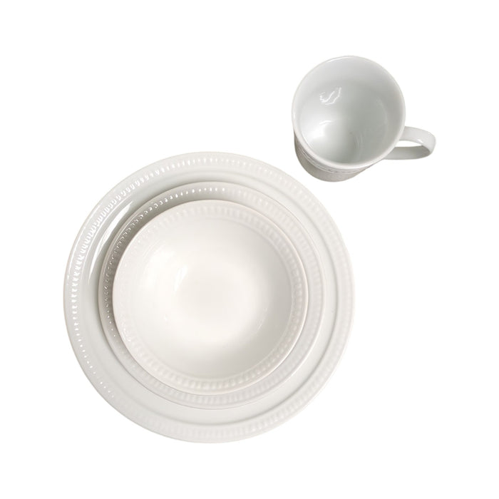over&back  Embossed Porcelain Dinnerware Set, 32 Piece, Service for 8, White