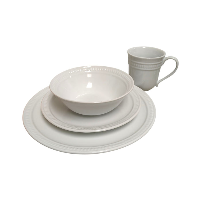 over&back  Embossed Porcelain Dinnerware Set, 32 Piece, Service for 8, White
