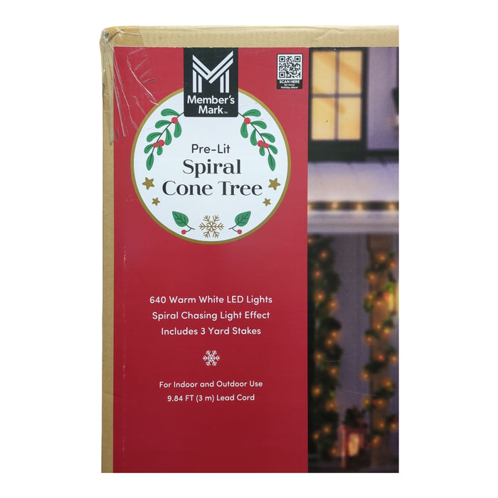 Members Mark 640 Warm White LED Pre-Lit Slim Shimmer Spiral Cone Tree, Gold