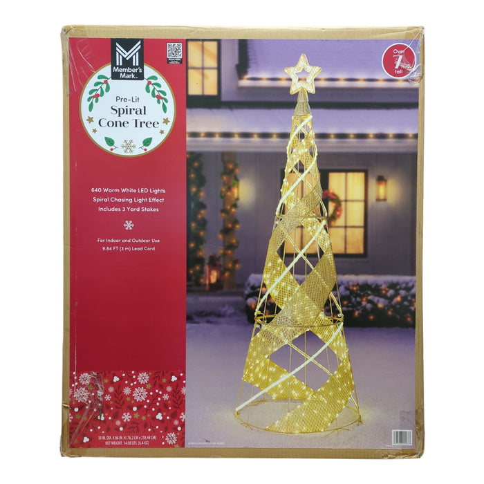 Members Mark 640 Warm White LED Pre-Lit Slim Shimmer Spiral Cone Tree, Gold