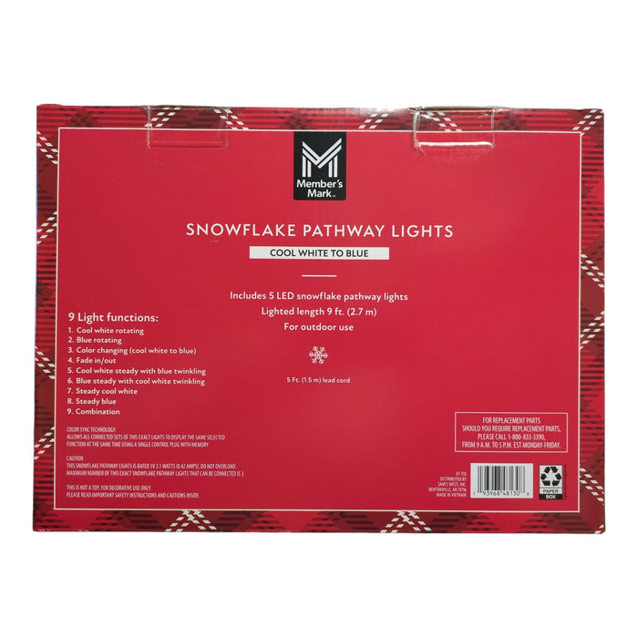 Member's Mark LED Snowflake Pathway Lights, Cool White to Blue, 5ct