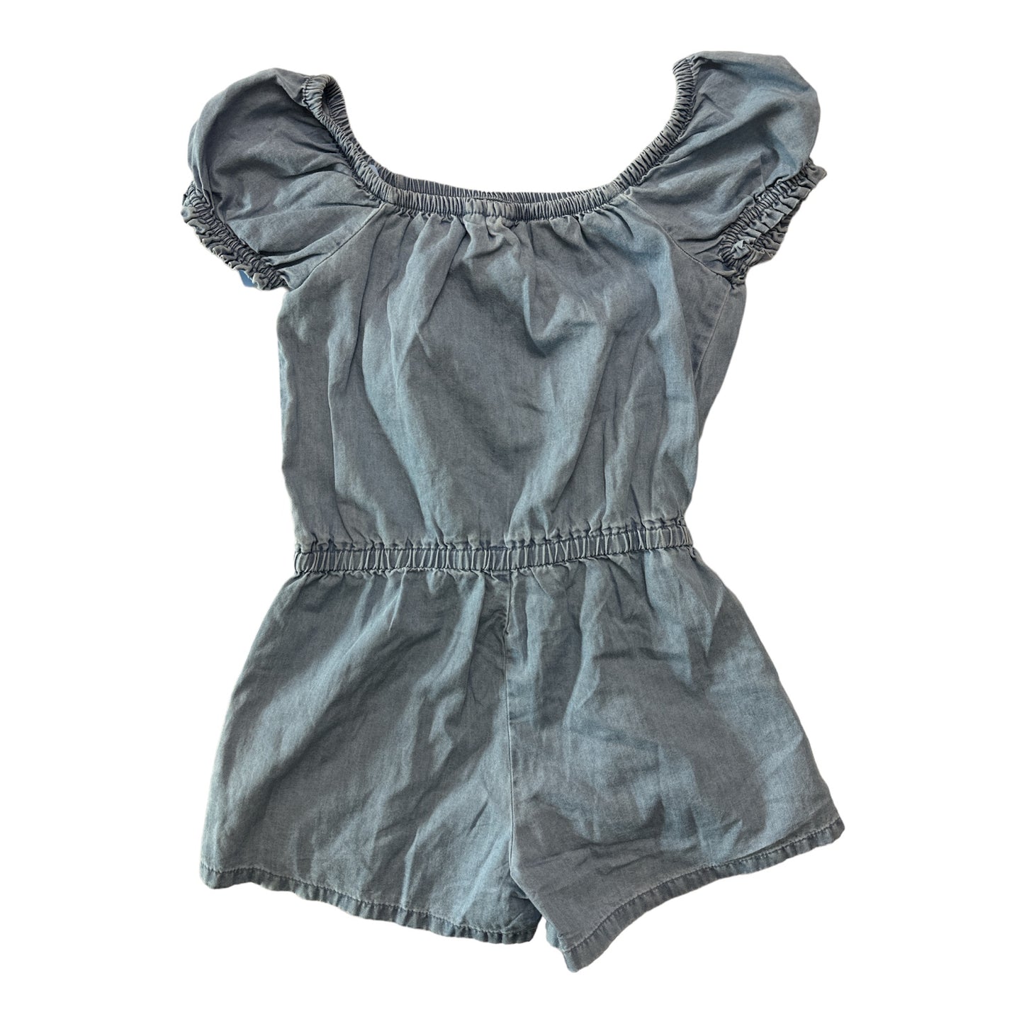 GAP Girl's Soft Chambray Short Puff Sleeve One Piece Romper