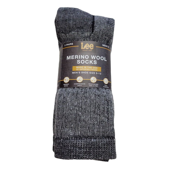 Lee Men's Compression Arch Reinforced Heel & Toe Full Cushion Merino Wool Socks