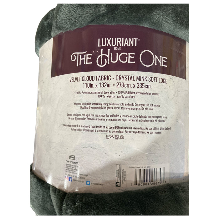 Luxuriant Home The Huge One Family-Sized Velvet Cloud Blanket, Slate Gray