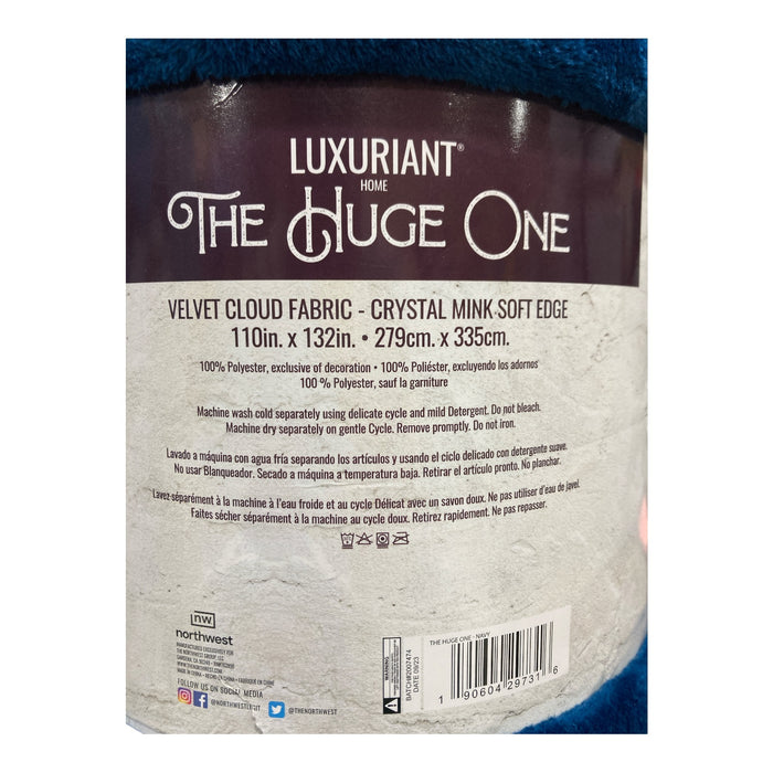 Luxuriant Home The Huge One Family-Sized Velvet Cloud Blanket, Navy