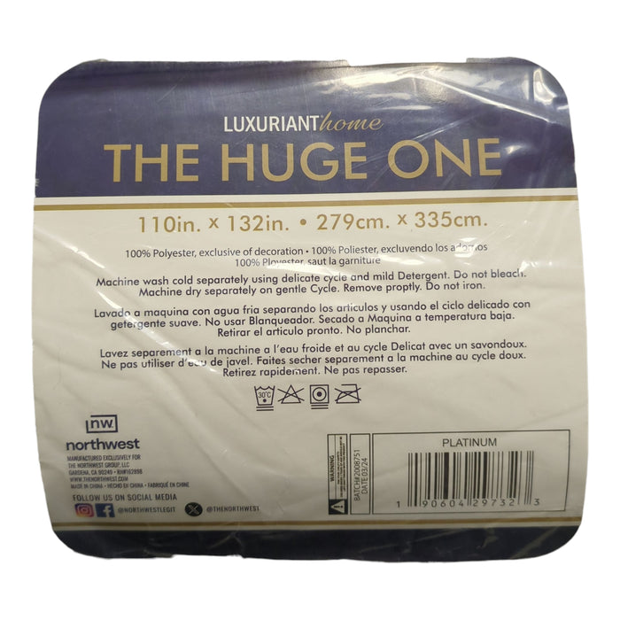 Luxuriant Home The Huge One Family-Sized Velvet Cloud Blanket, Platinum