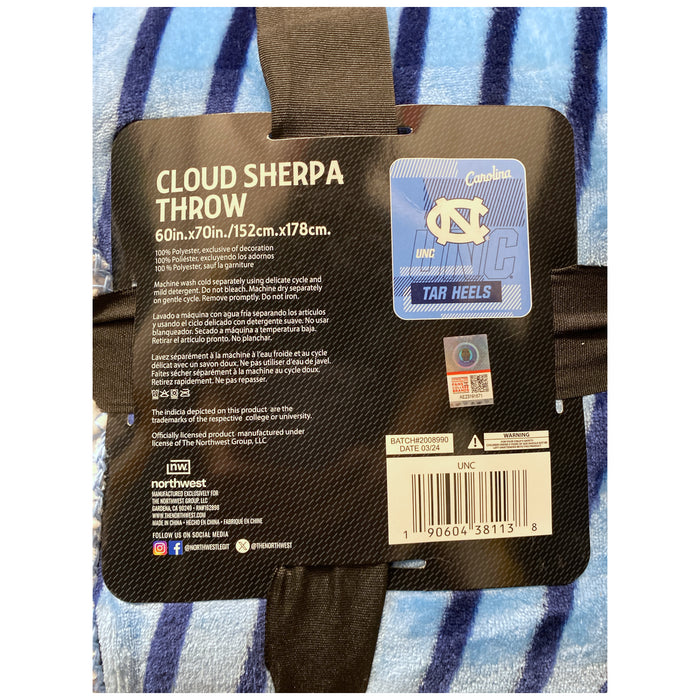 Northwest NCAA Cloud Throw Blanket with Sherpa Back, 60" x 70", UNC Tar Heels