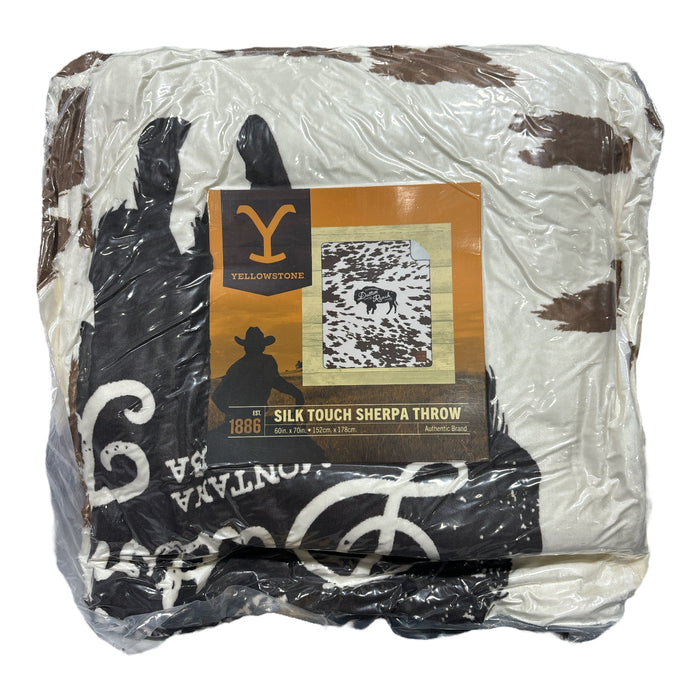 Yellowstone Authentic Silk Touch Dutton Ranch Cattle Sherpa Throw, 60in x 70in