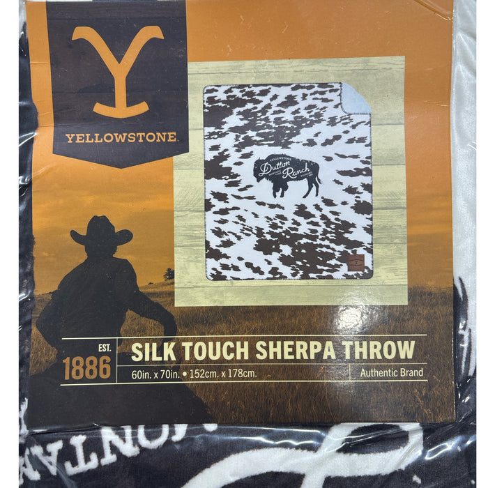 Yellowstone Authentic Silk Touch Dutton Ranch Cattle Sherpa Throw, 60in x 70in