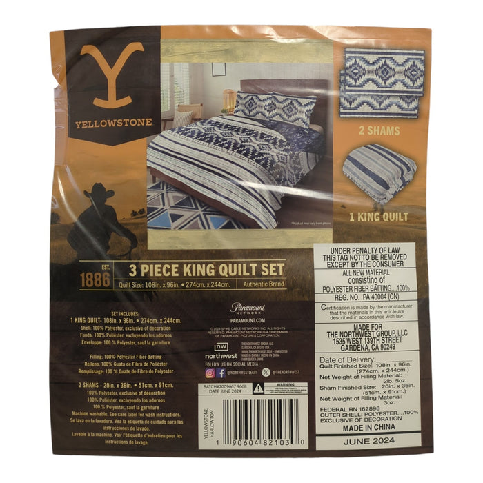 Yellowstone 100% Polyester Microfiber Quilt and Sham Set, 3 Piece, King