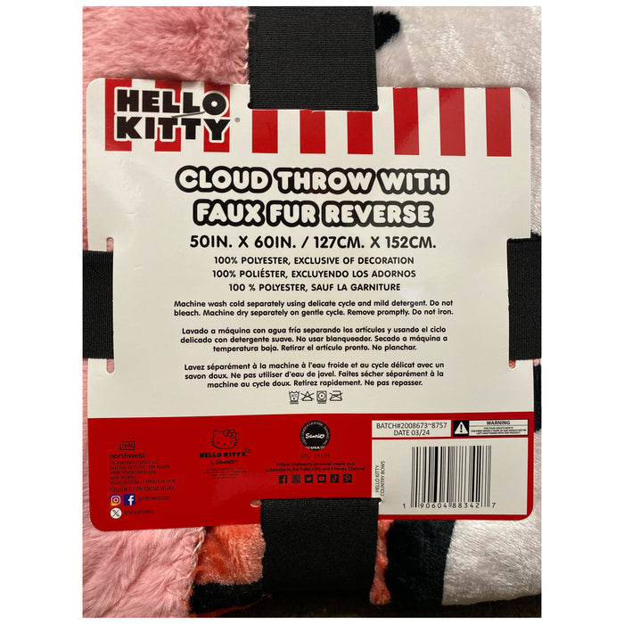 Hello Kitty Fleece Cloud Throw with Faux Fur Reverse, 50" x 60"