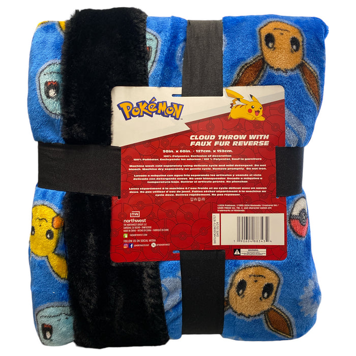 Pokemon Fleece Cloud Throw with Faux Polyester Fur Reverse, 50" x 60"