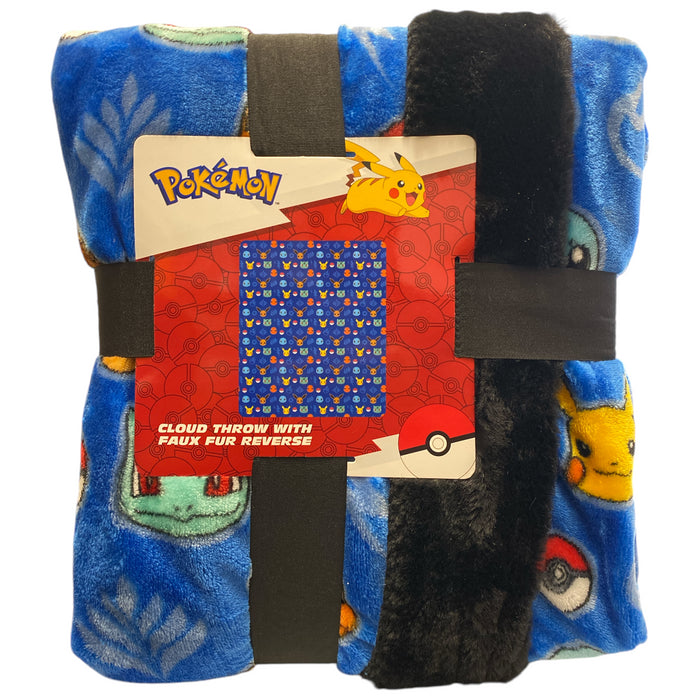 Pokemon Fleece Cloud Throw with Faux Polyester Fur Reverse, 50" x 60"