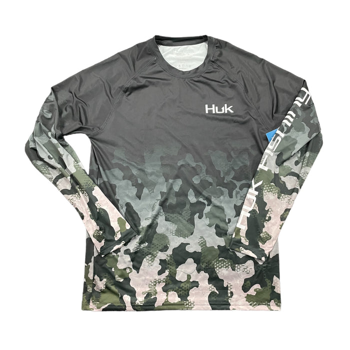 HUK Men's Standard Pattern Pursuit Long Sleeve Performance Shirt Refraction Fade-San Sal (Bass, L)