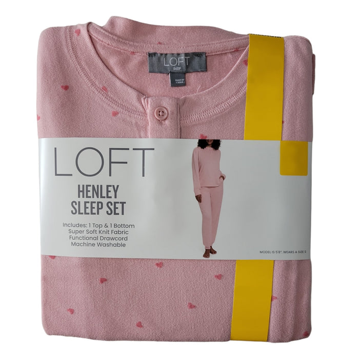 Loft Women's Soft Knit Long Sleeve Top & Pant Henley Sleep Set