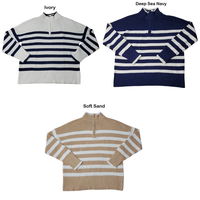Lands' End Women's Rib-Knit Trim Quarter Zip Warm Sweater