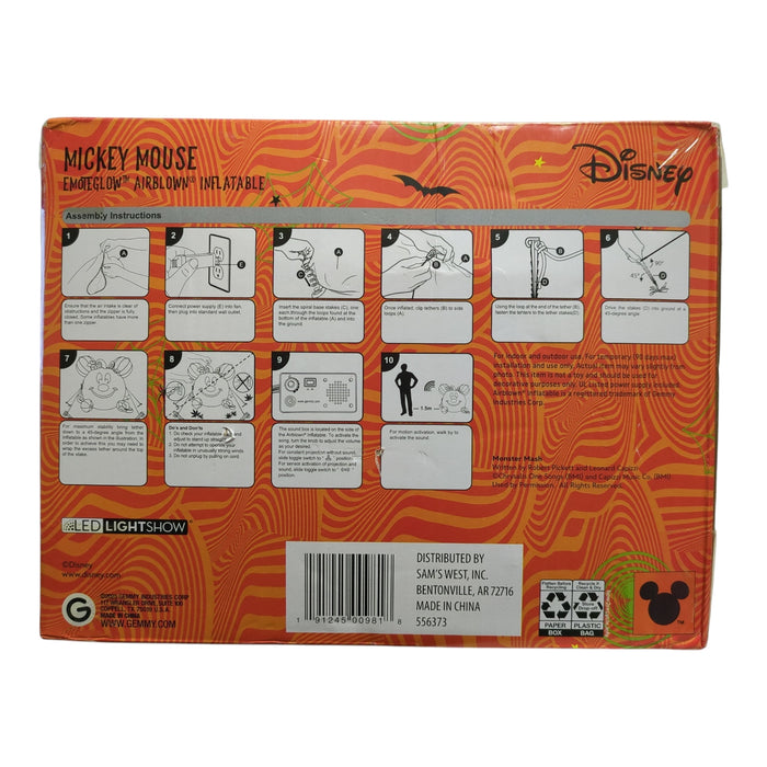 Disney Airblown Mickey Mouse Emote Glow Inflatable Animated Orange Pumpkin, 6ft