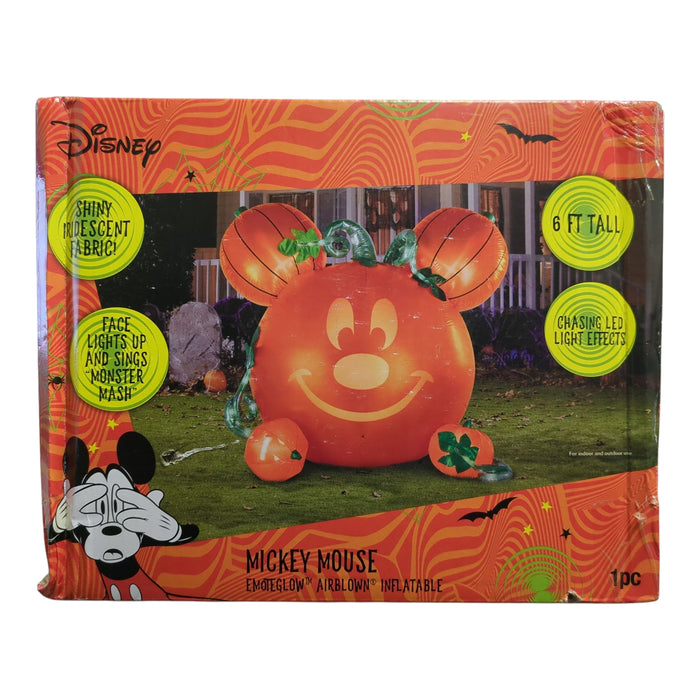 Disney Airblown Mickey Mouse Emote Glow Inflatable Animated Orange Pumpkin, 6ft