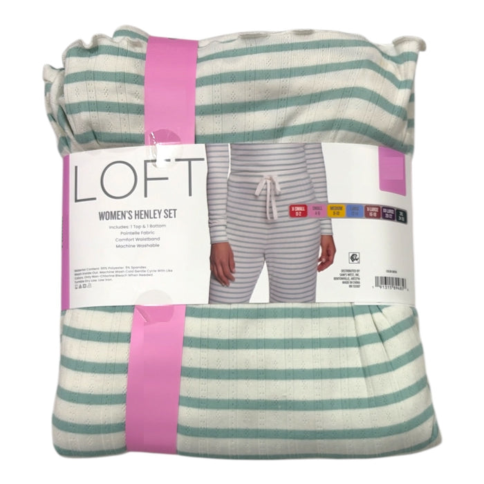 Loft Women's 2 Piece Pointelle Long Sleeve Henley & Pant Pajama Set
