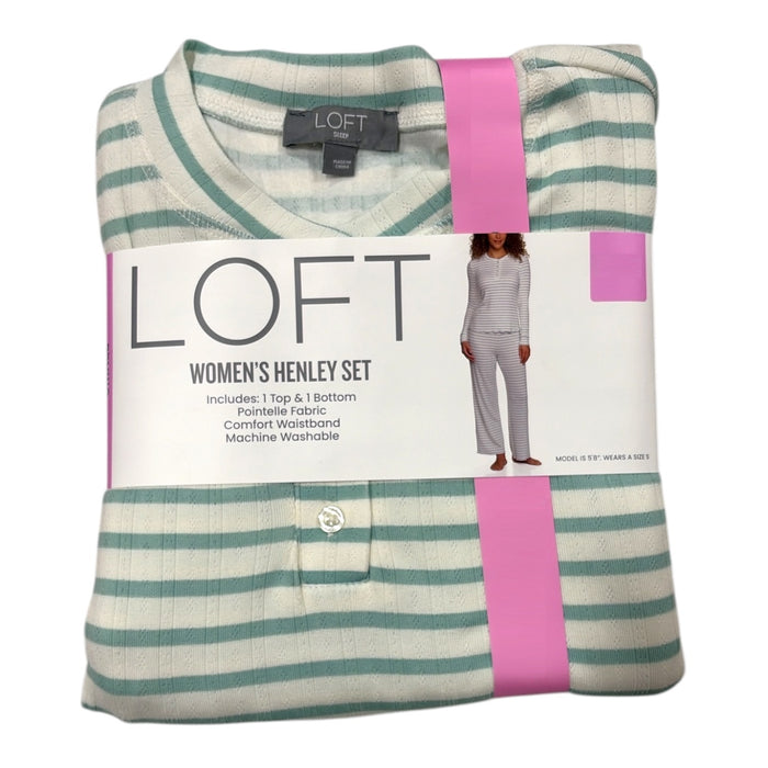 Loft Women's 2 Piece Pointelle Long Sleeve Henley & Pant Pajama Set