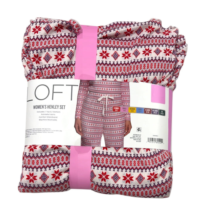Loft Women's 2 Piece Pointelle Long Sleeve Henley & Pant Pajama Set