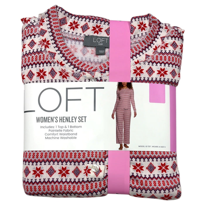 Loft Women's 2 Piece Pointelle Long Sleeve Henley & Pant Pajama Set